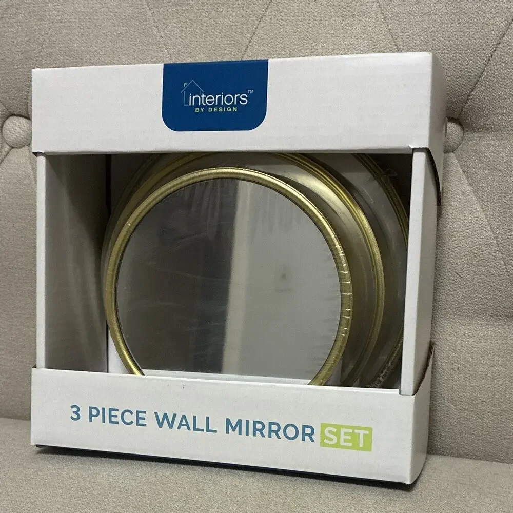 Interiors by Design 3pc Round Gold Framed Wall Mirror Set 5
